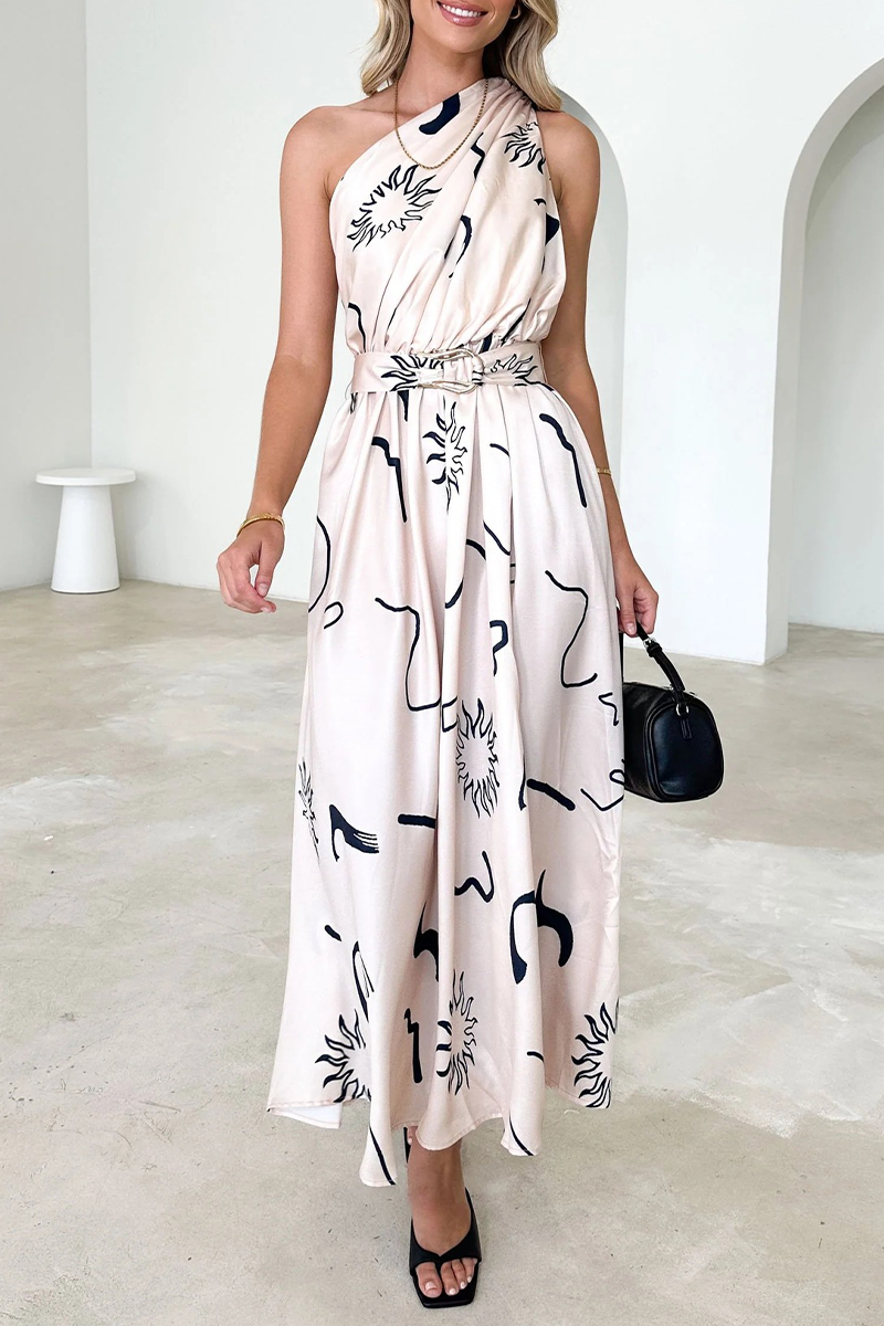 Vestidos sexis con falda y cintura oblicua con cuello y espalda descubierta y flores