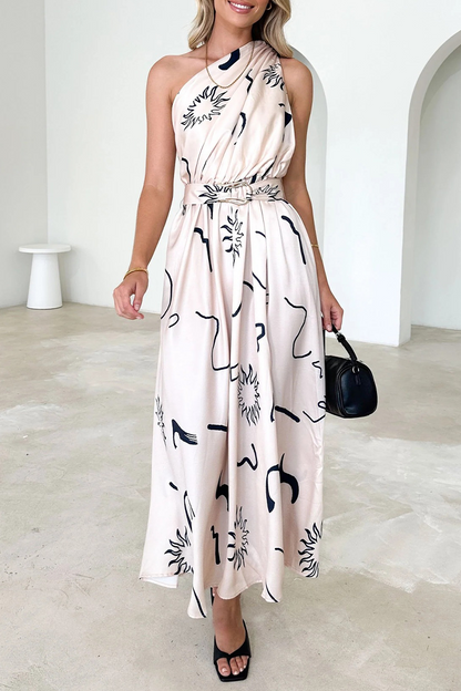 Vestidos sexis con falda y cintura oblicua con cuello y espalda descubierta y flores