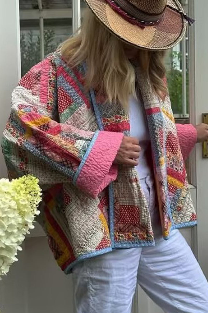 Prendas de abrigo informales con cuello tipo bufanda y estampado geométrico vintage