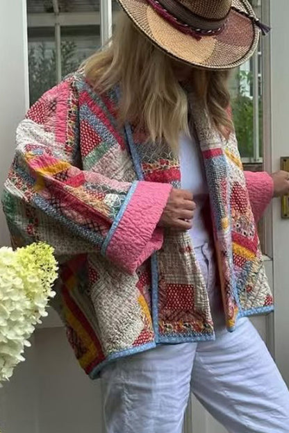 Prendas de abrigo informales con cuello tipo bufanda y estampado geométrico vintage