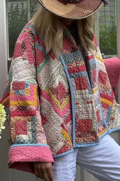 Prendas de abrigo informales con cuello tipo bufanda y estampado geométrico vintage