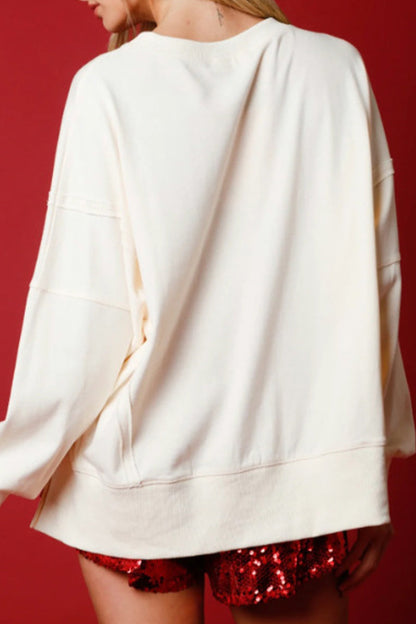 Tops casuales de cuello redondo con lentejuelas y bloques de colores