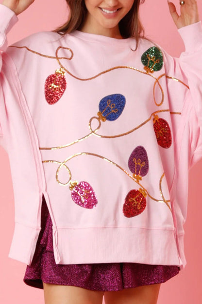 Tops casuales de cuello redondo con lentejuelas y bloques de colores