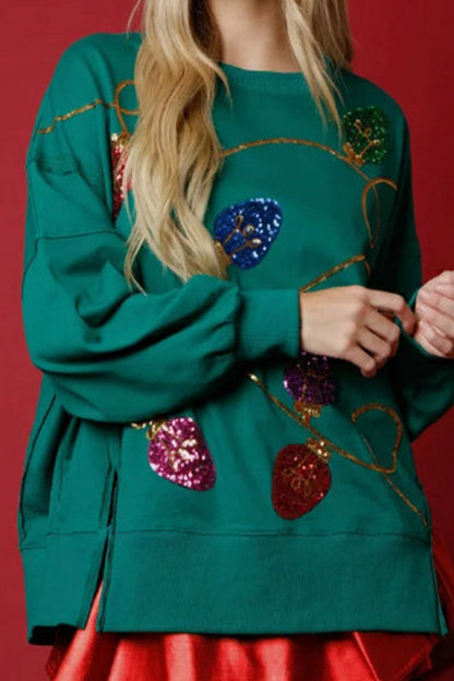 Tops casuales de cuello redondo con lentejuelas y bloques de colores