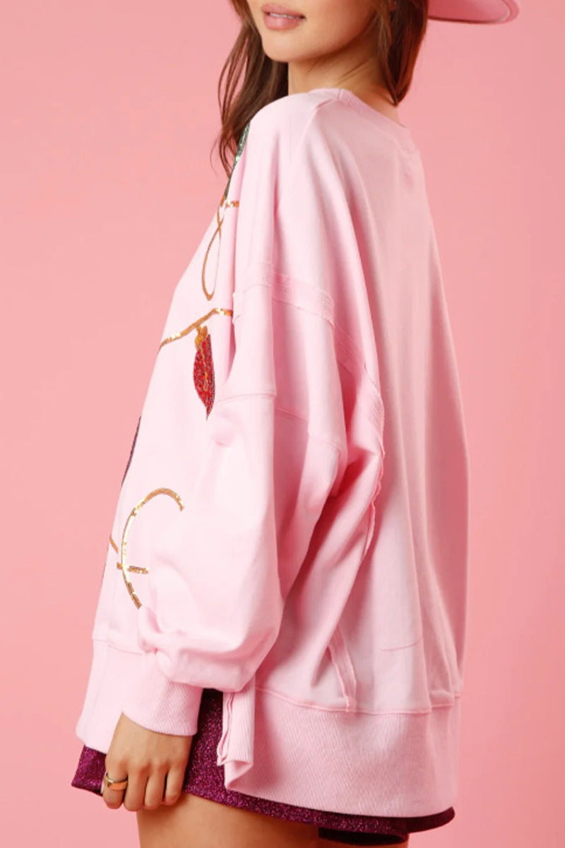 Tops casuales de cuello redondo con lentejuelas y bloques de colores