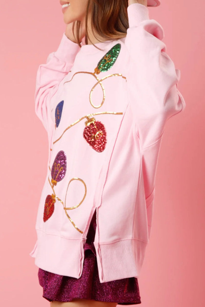 Tops casuales de cuello redondo con lentejuelas y bloques de colores