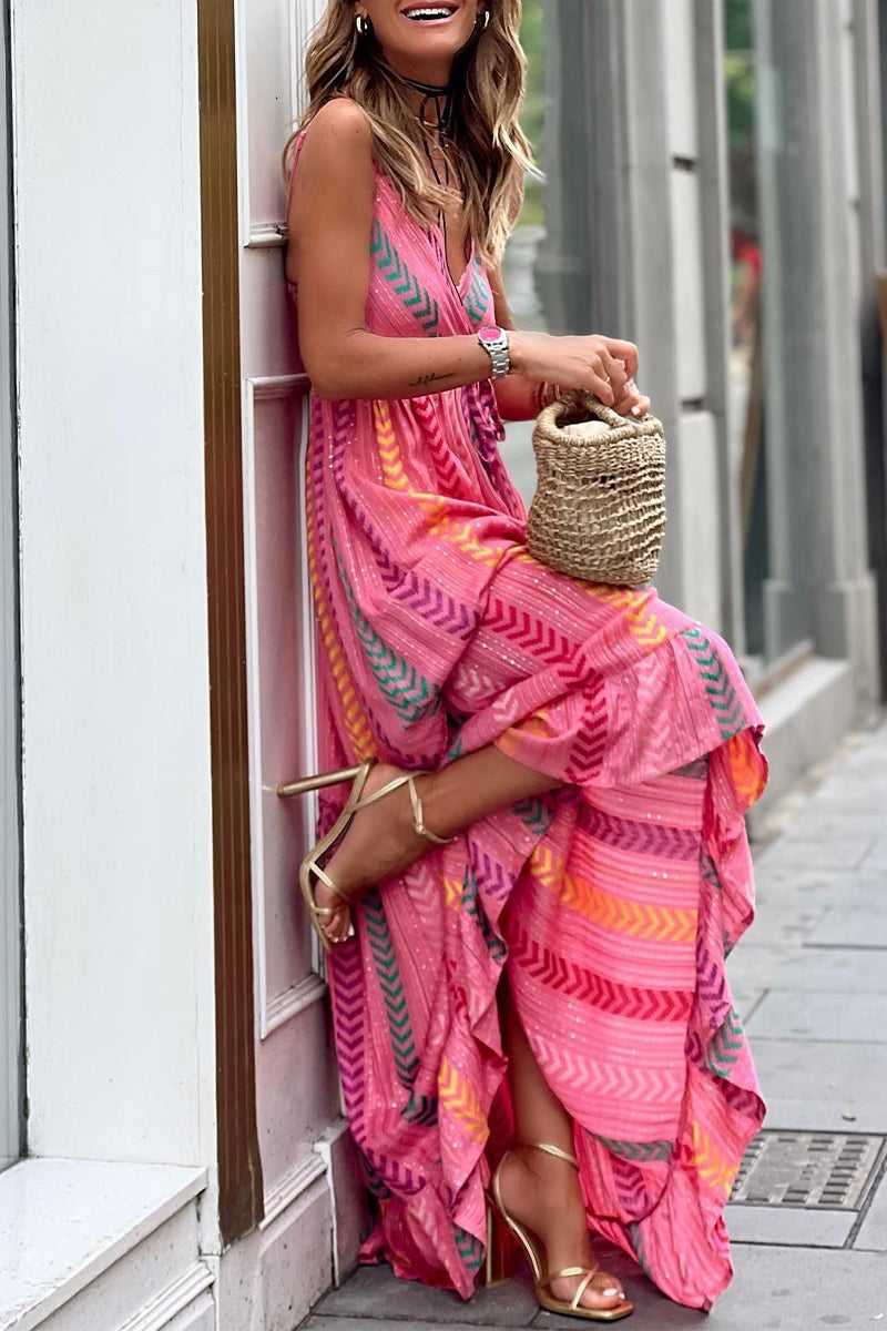 Vestido asimétrico con cuello en V y estampado geométrico sexy