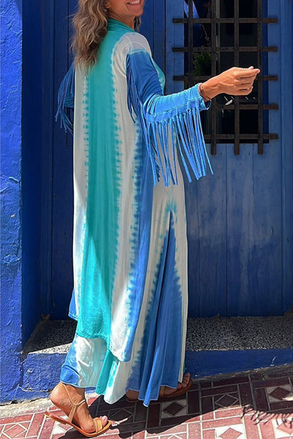 Prenda exterior informal con cuello tipo cárdigan y borlas con estampado geométrico