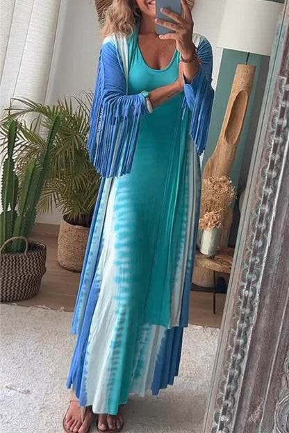 Prenda exterior informal con cuello tipo cárdigan y borlas con estampado geométrico