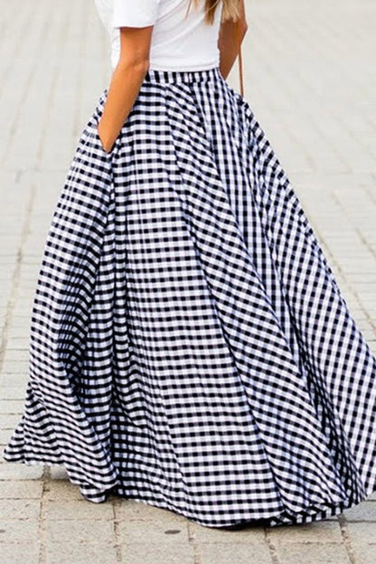 Pantalones casuales holgados de cintura alta con bolsillos a cuadros tipo A y estampado completo