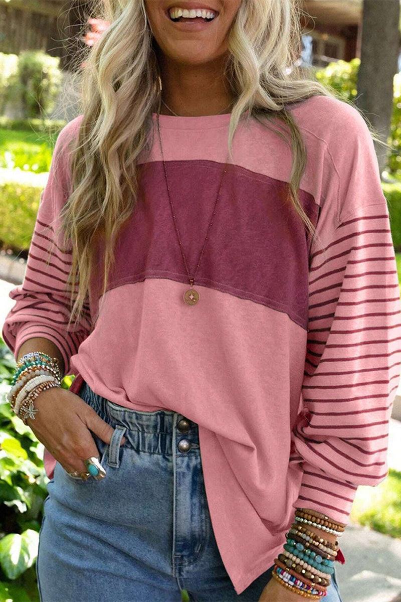 Blusas casuales con cuello redondo y bloques de colores en contraste (5 colores)