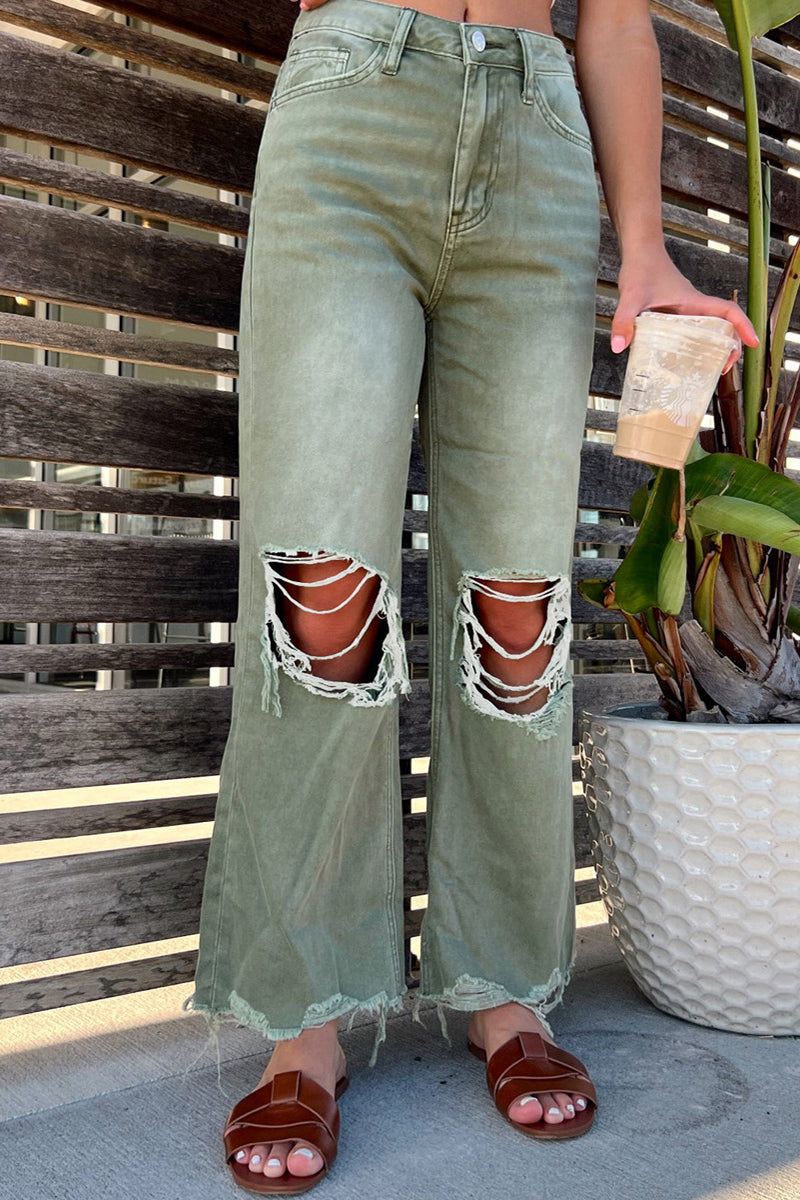Vaqueros casuales de cintura alta con rotos y rotos