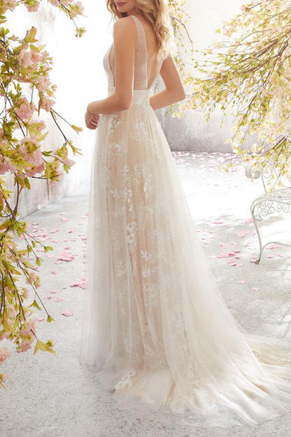 Vestido de noche sexy formal de encaje liso con escote en V (3 colores)