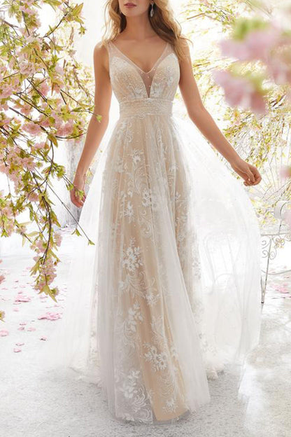 Vestido de noche sexy formal de encaje liso con escote en V (3 colores)