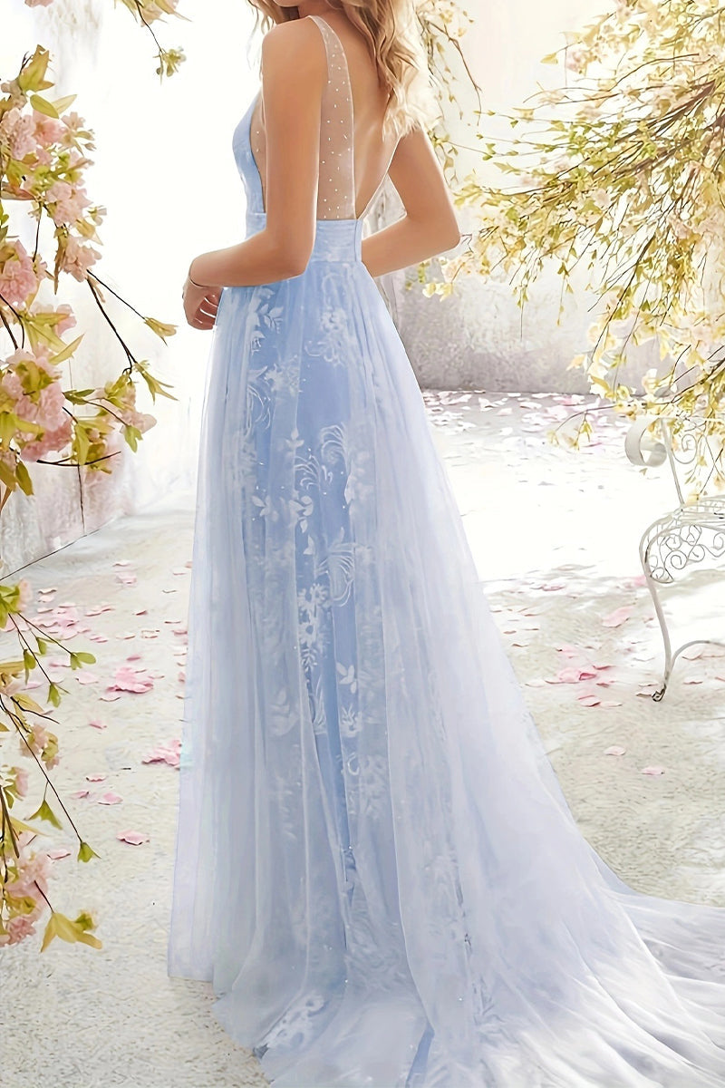 Vestido de noche sexy formal de encaje liso con escote en V (3 colores)