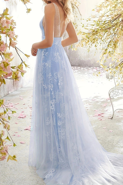 Vestido de noche sexy formal de encaje liso con escote en V (3 colores)