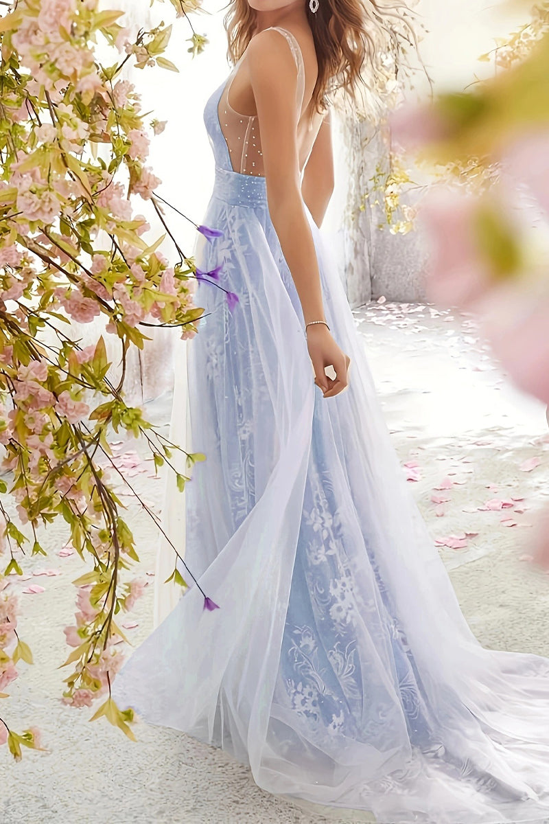 Vestido de noche sexy formal de encaje liso con escote en V (3 colores)