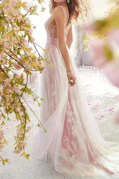 Vestido de noche sexy formal de encaje liso con escote en V (3 colores)