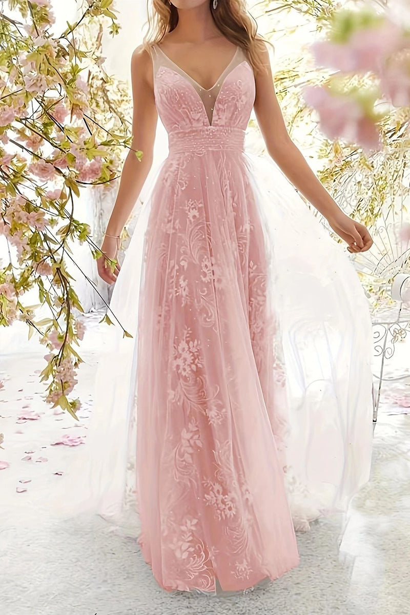 Vestido de noche sexy formal de encaje liso con escote en V (3 colores)