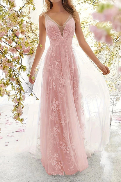 Vestido de noche sexy formal de encaje liso con escote en V (3 colores)