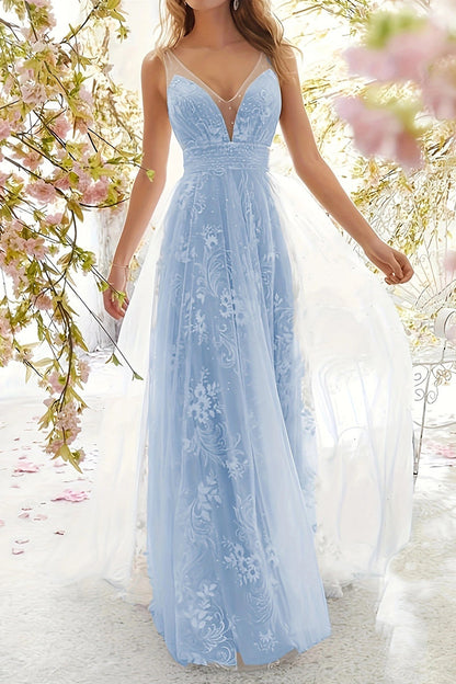 Vestido de noche sexy formal de encaje liso con escote en V (3 colores)