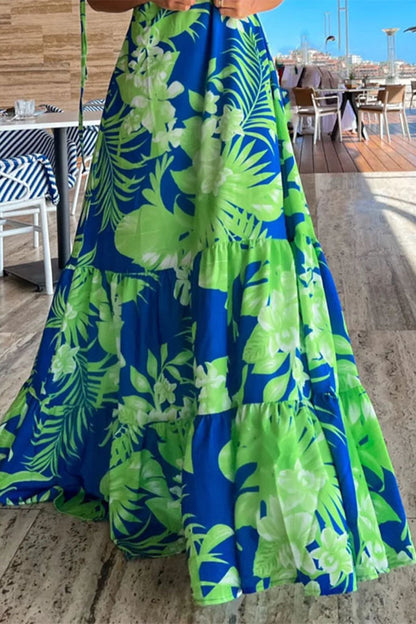 Vestido sexy de vacaciones con estampado floral y escote en V