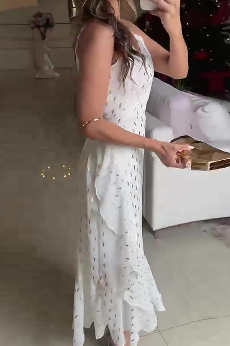 Vestido sexy con escote en V y volantes color bronce