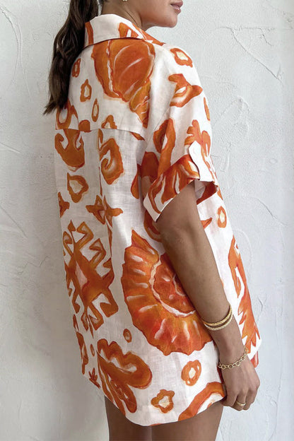 Conjunto informal de dos piezas con cuello vuelto, manga corta y bolsillo estampado sin posicionamiento