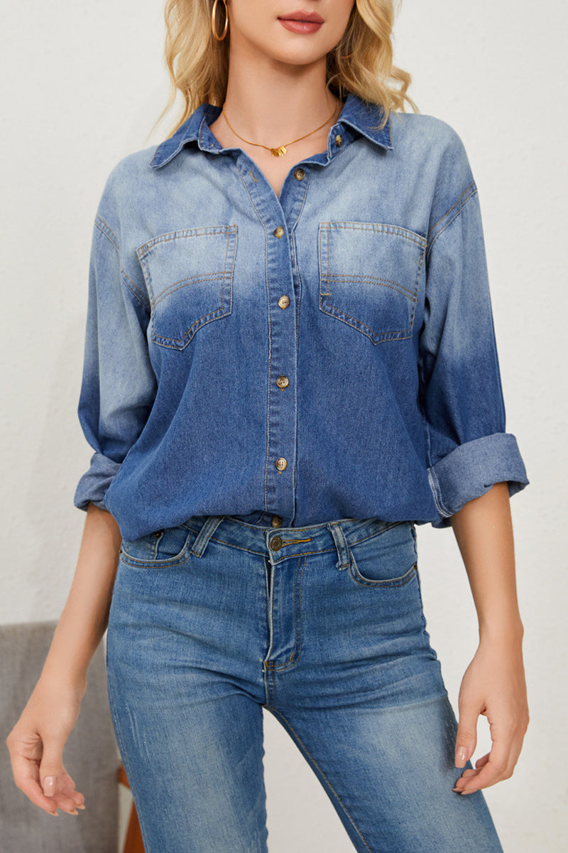 Prendas de abrigo informales con cuello vuelto y contraste de cambio gradual