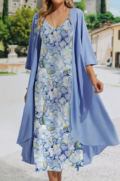 Conjunto de dos piezas con media manga y escote en V con estampado floral sexy