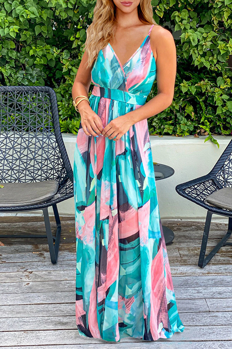 Vestidos sexis de vacaciones con estampado floral, escote en V y espalda descubierta