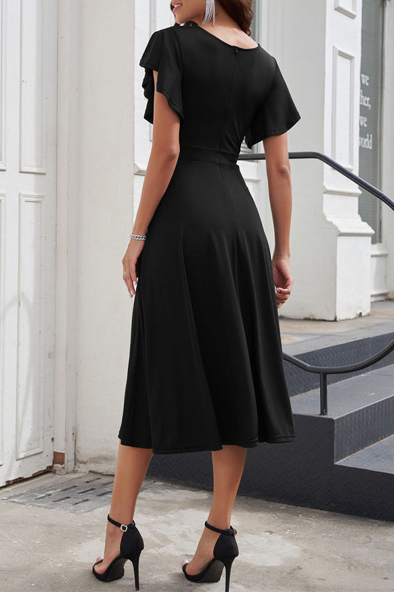 Elegante vestido de corte A con escote en V y volantes (3 colores)