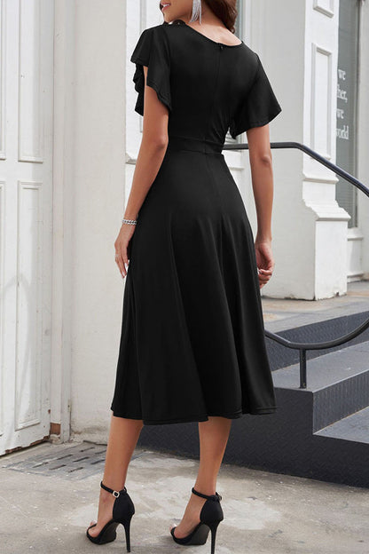 Elegante vestido de corte A con escote en V y volantes (3 colores)