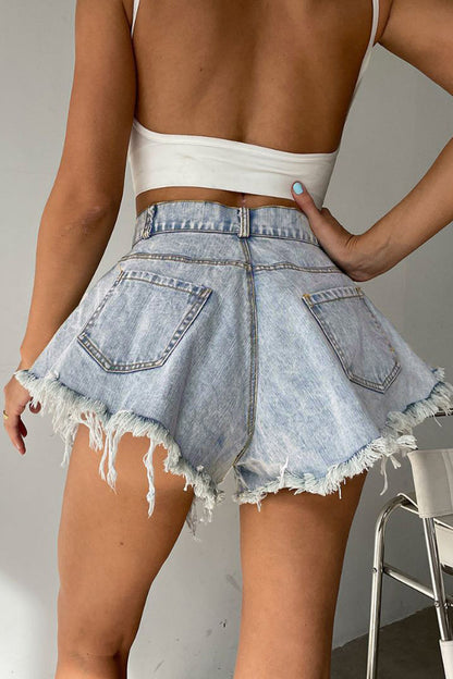 Shorts vaqueros sexys de cintura alta con borlas rasgadas