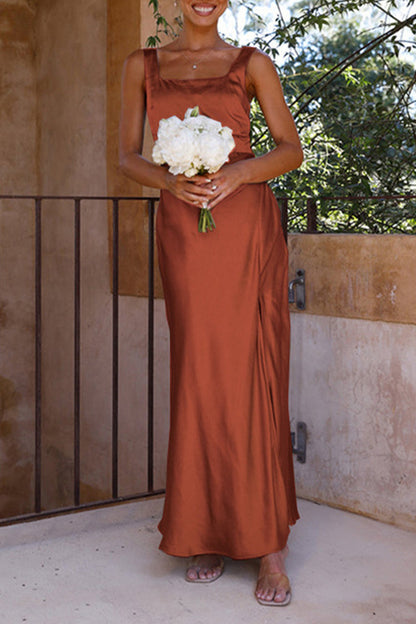 Vestidos de celebridades sexys con falda cruzada, cuello cuadrado, abertura y espalda descubierta (4 colores)