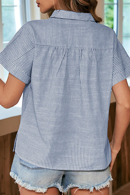 Tops casuales de rayas con botones y cuello vuelto