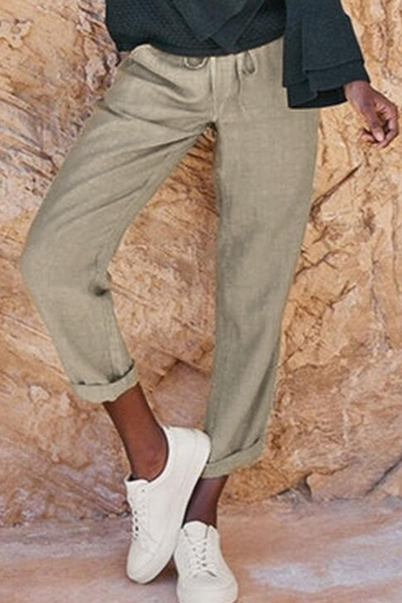 Pantalones casuales de moda con bolsillos sólidos y pierna ancha y sueltos