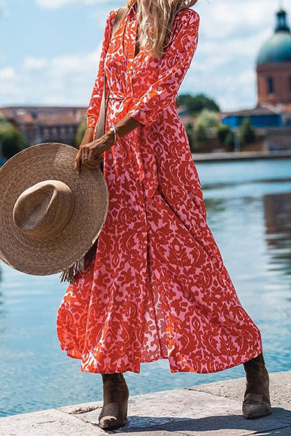 Vestido camisero informal de vacaciones con cuello vuelto y frenillo floral