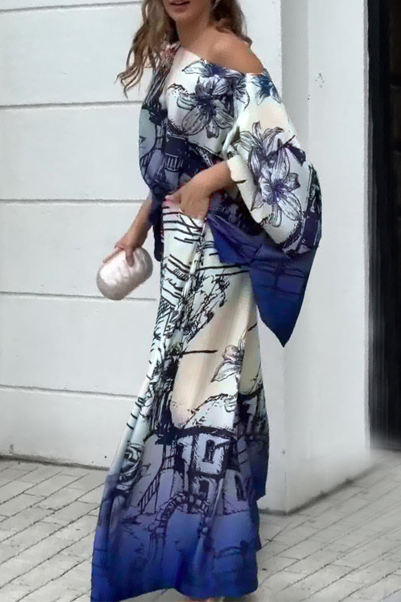 Conjunto de dos piezas de manga larga con cuello oblicuo y bolsillo con estampado elegante de calle