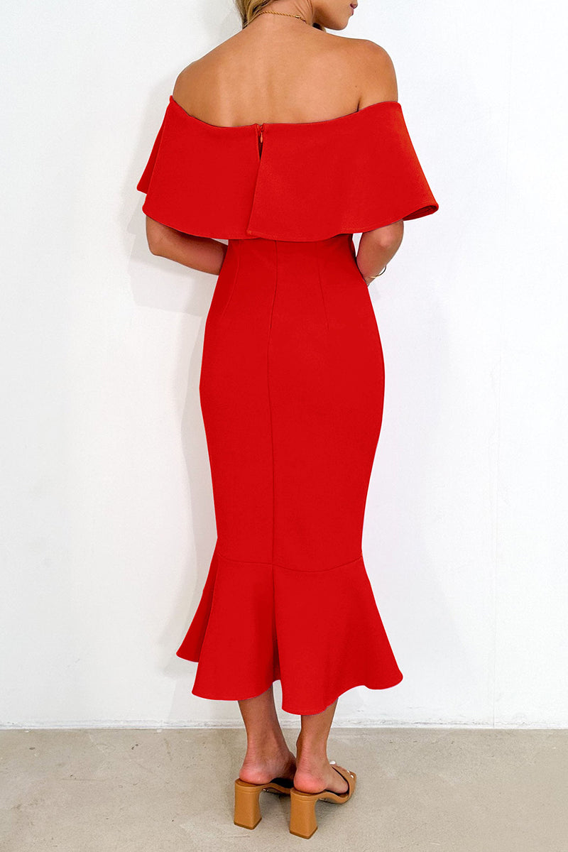 Vestidos de sirena con hombros descubiertos y volantes lisos de celebridades sexys