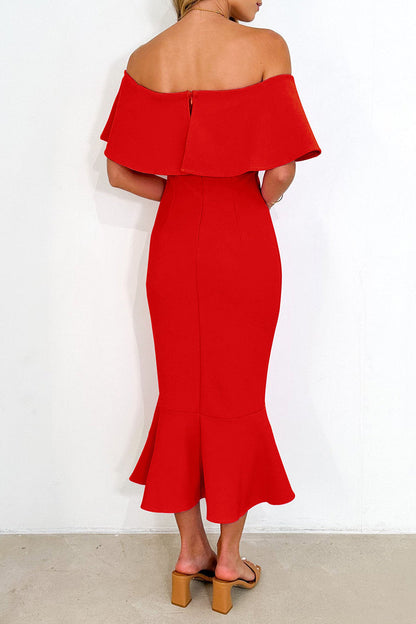 Vestidos de sirena con hombros descubiertos y volantes lisos de celebridades sexys