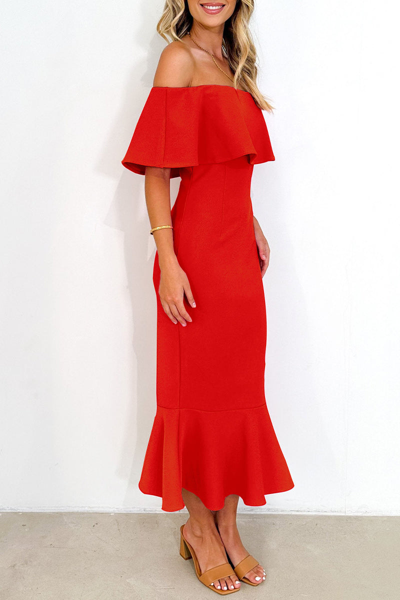 Vestidos de sirena con hombros descubiertos y volantes lisos de celebridades sexys