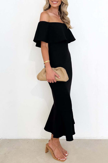 Vestidos de sirena con hombros descubiertos y volantes lisos de celebridades sexys