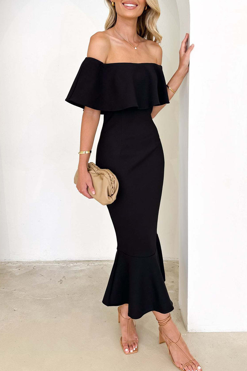 Vestidos de sirena con hombros descubiertos y volantes lisos de celebridades sexys