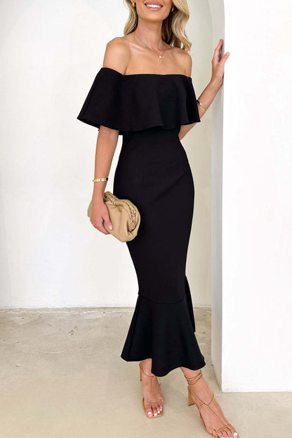 Vestidos de sirena con hombros descubiertos y volantes lisos de celebridades sexys