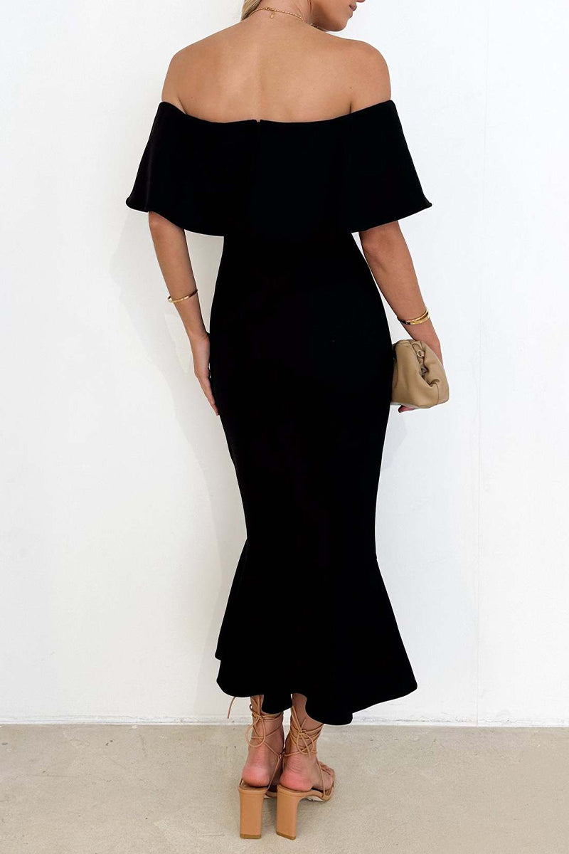 Vestidos de sirena con hombros descubiertos y volantes lisos de celebridades sexys