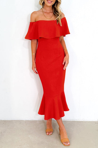 Vestidos de sirena con hombros descubiertos y volantes lisos de celebridades sexys