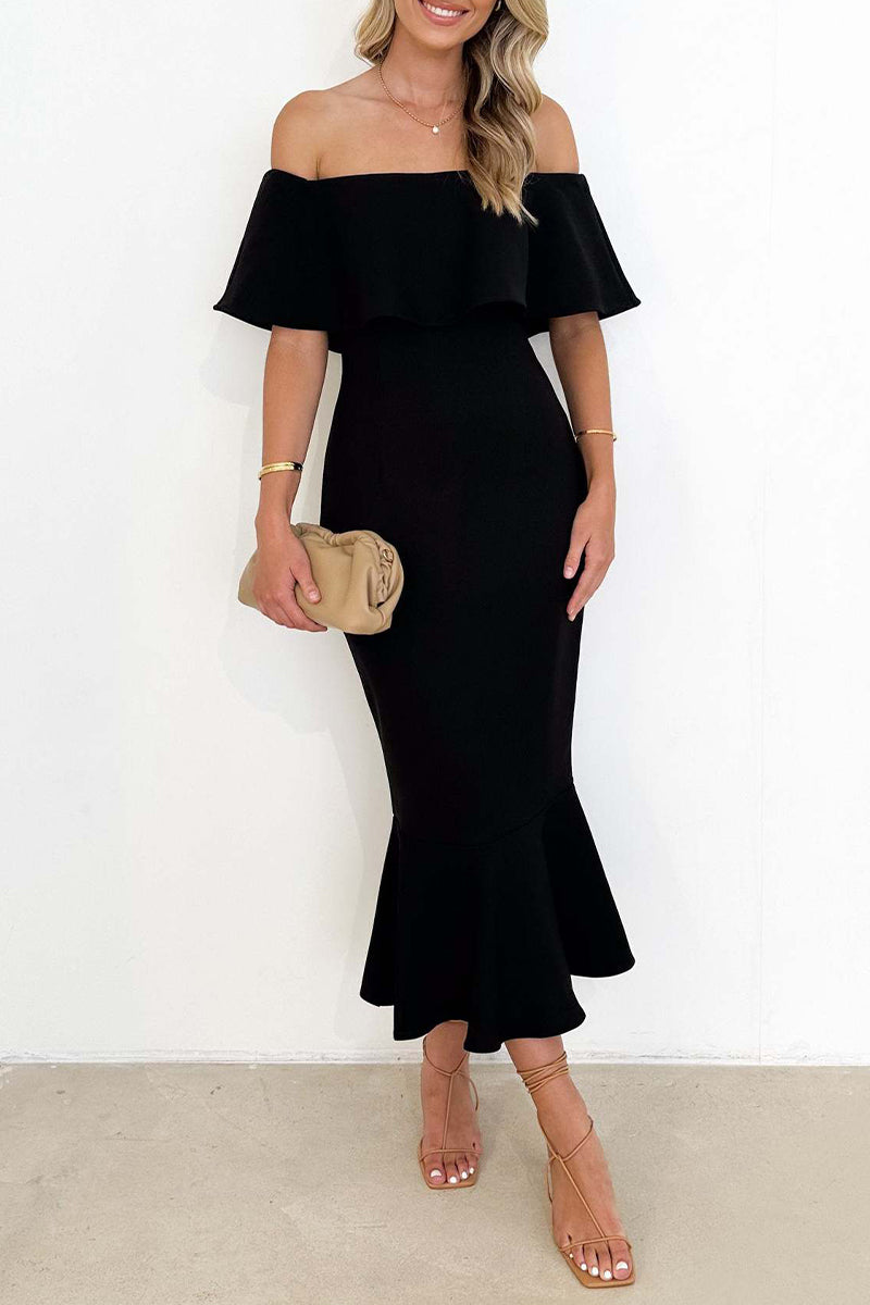 Vestidos de sirena con hombros descubiertos y volantes lisos de celebridades sexys