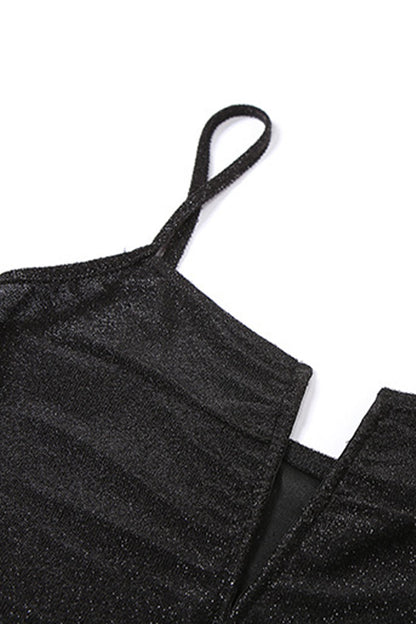 Body sexy liso con espalda descubierta y lentejuelas, escote en V y corte regular