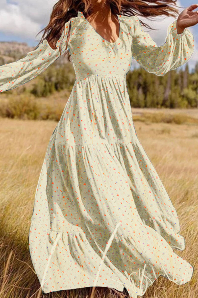 Elegante vestido estampado con cuello en V y patchwork floral (5 colores)